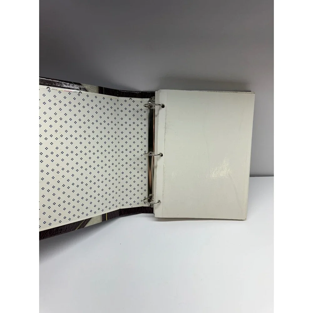 Vintage 3 Ring Binder Photo Album Burgundy Cream Faux Leather Magnetic Pages